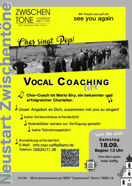 Plakat zum Vocalcoaching-Workshop am 18. September 2021. Foto: Chor Zwischentöne
