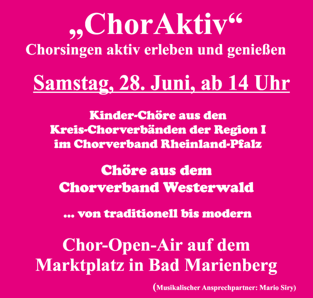 Der Chorverband Westerwald lädt zum nunmehr neunten Mal zu seinem Open-Air-Festival ChorAktiv ein. Foto: R. Schäfer