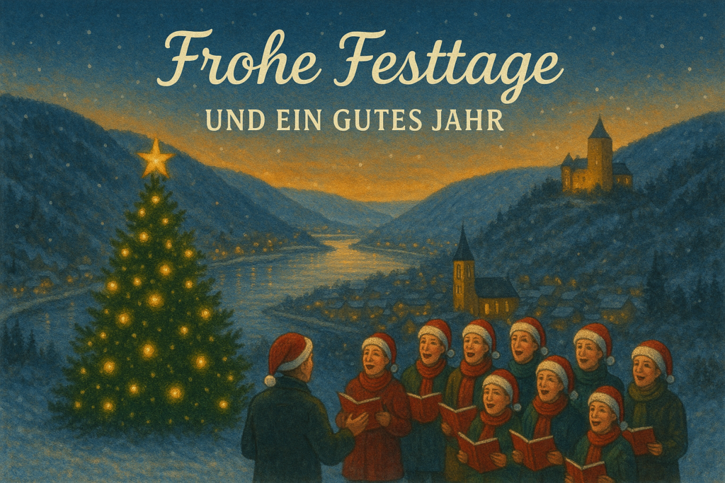 Der Vorstand des Chorverband Rheinland-Paflz und das Redaktionsteam Singendes Land w&uuml;nschen Frohe Festtage un einen guten Start in neue Jahr. Auf ein erfolgreiches 2026. Foto: KI-generiert