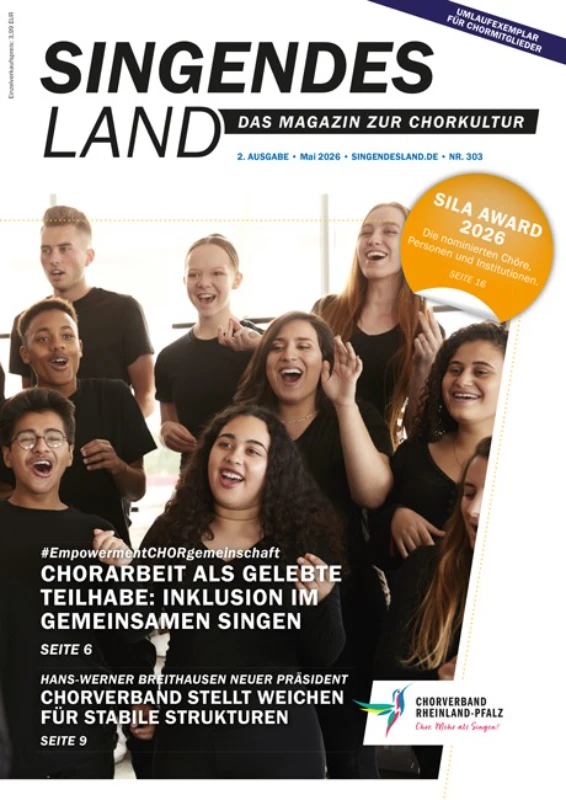 Die Ausgabe 02/26 von Singendes Land mit vielen Beiträgen zur Chorkultur in Rehinland-Pfalz. Foto: D. Meyer / CV RLP